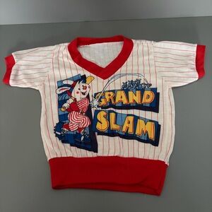 Vintage Toddler T-Shirt Grand Slam Baseball Rabbit w/ Pinstripes Red & White EUC